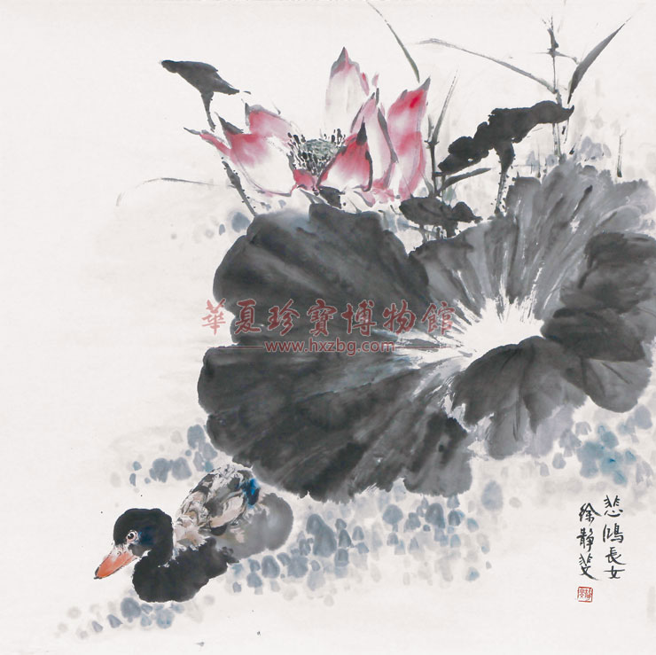 花鸟传神 笔墨寓情 徐悲鸿长女徐静斐《荷花》4平尺 jf7-4d-图片